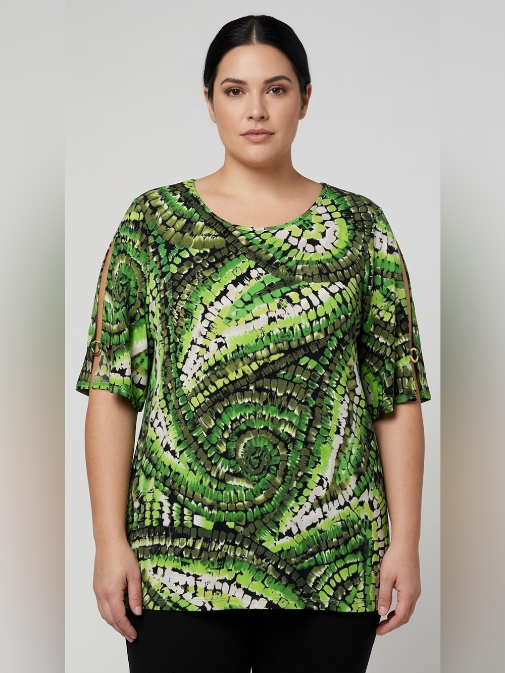 🌷 Susan Graver Lime and Black Abstract Top #15